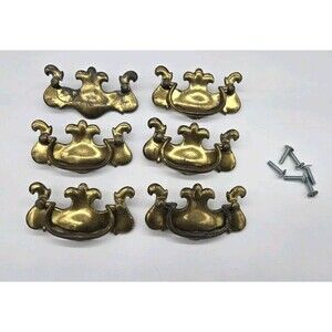 6 Vintage Dresser Drawer Furniture Pulls Handles With Screws Hardware Gold 3677